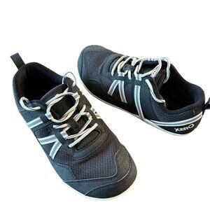 Xero Women’s Prio barefoot sneakers, black white lace up shoe, 9.5